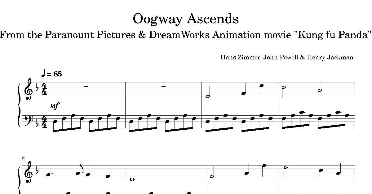 Kung Fu Panda Oogway Ascends Piano Sheet